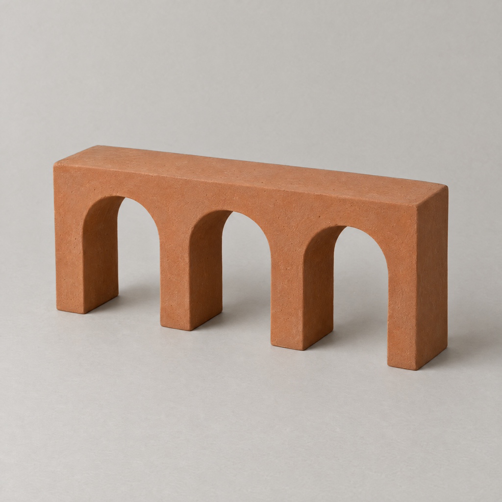 Arcade in terracotta, cast mineral composite, studio photograph