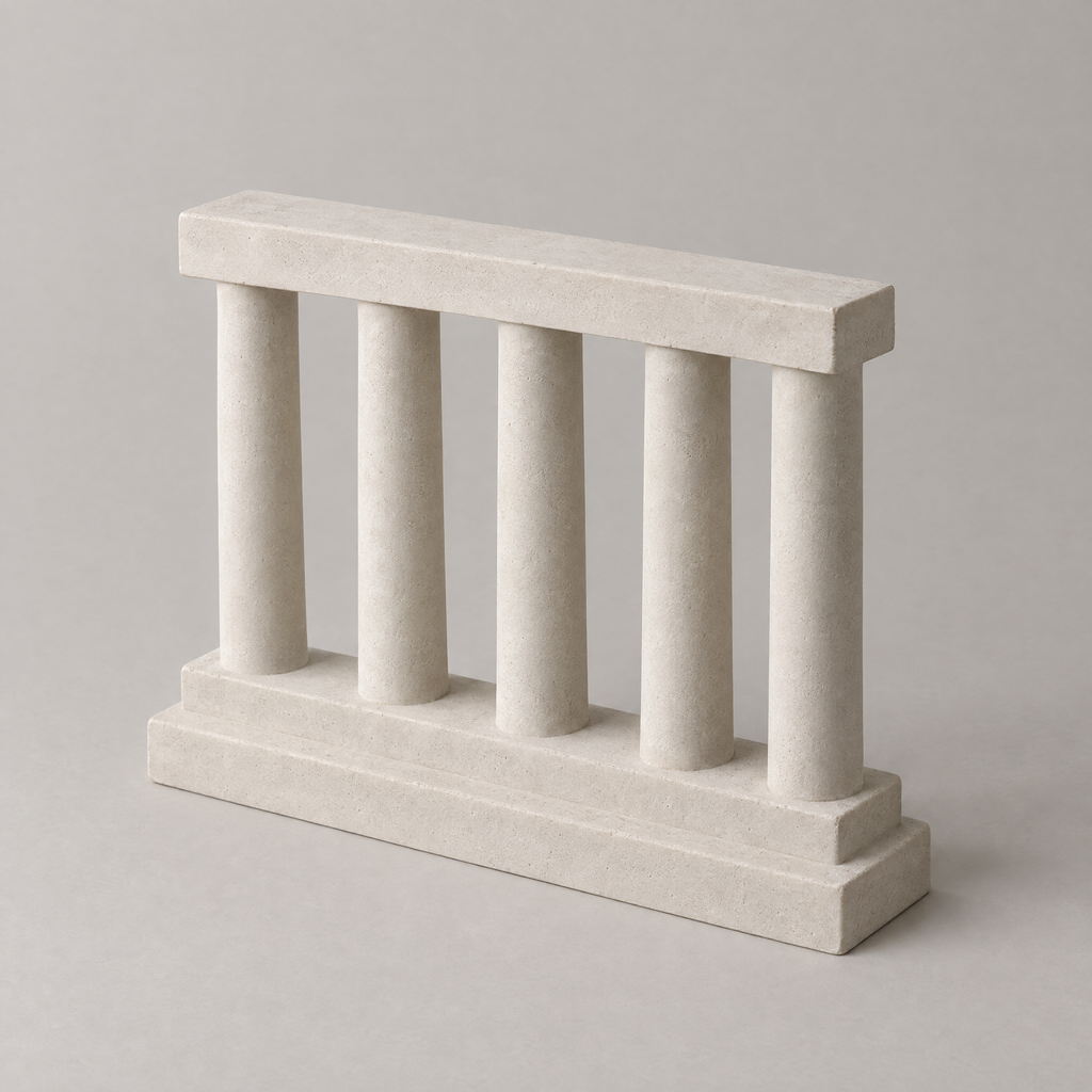 Colonnade in chalk white, cast mineral composite, studio photograph
