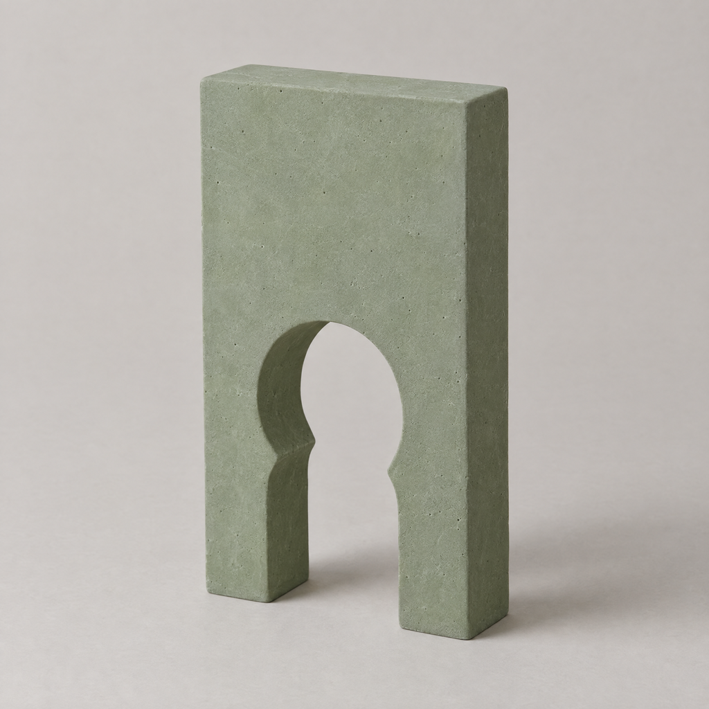 Horseshoe Door in sage green, cast mineral composite, studio photograph