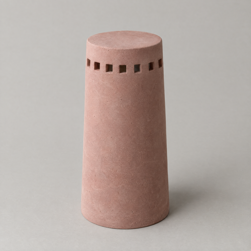 Round Tower in dusty rose, cast mineral composite, studio photograph