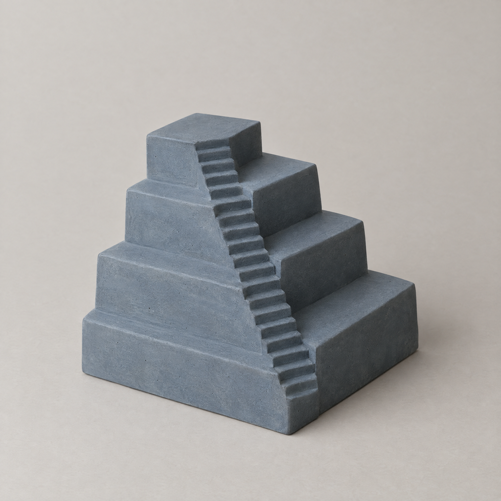 Terraces in slate blue-grey, cast mineral composite, studio photograph