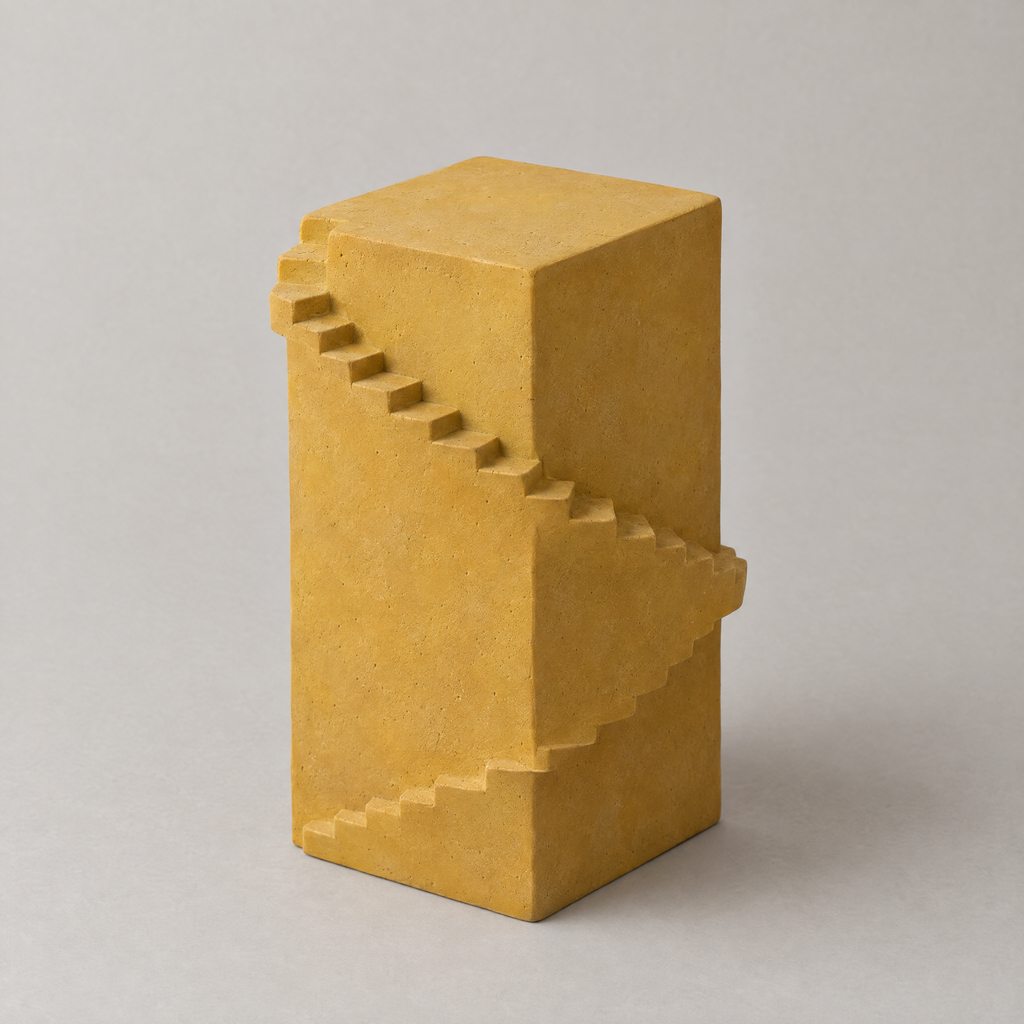Turning Stair in ochre, cast mineral composite, studio photograph